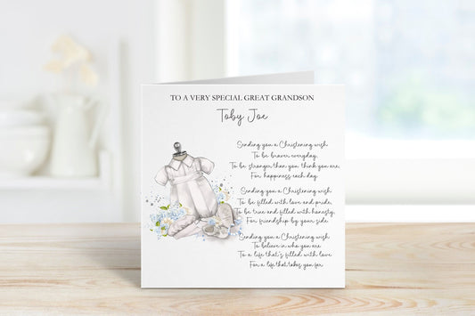 Great Grandson Christening Card, Christening Card For Great Grandson, Personalised Christening Card