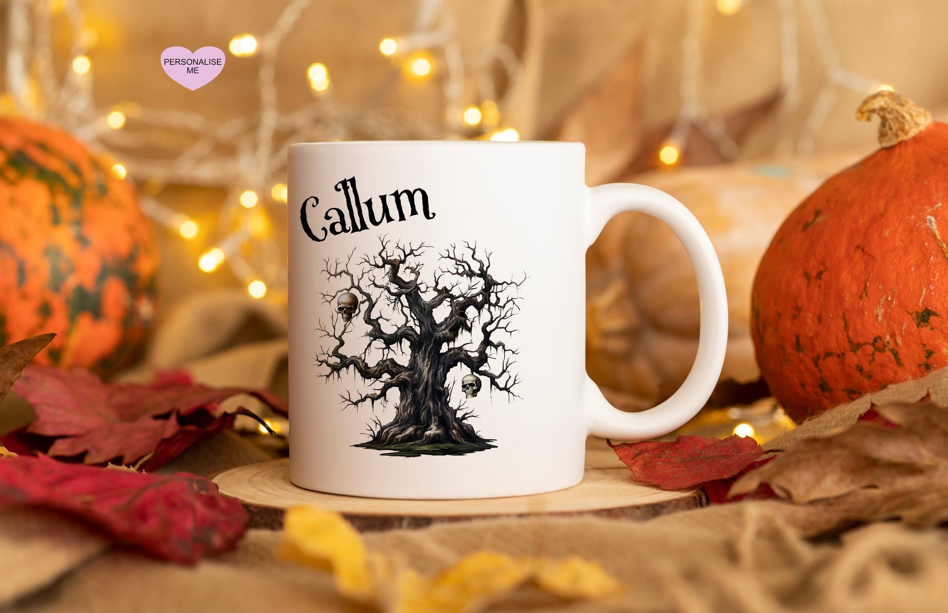 Personalised Vintage Halloween Mug, Halloween Mug, Autumn Mug, Personalised Halloween Mug, Vintage Halloween Haunted Tree Mug