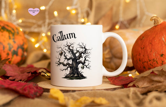Personalised Vintage Halloween Mug, Halloween Mug, Autumn Mug, Personalised Halloween Mug, Vintage Halloween Haunted Tree Mug