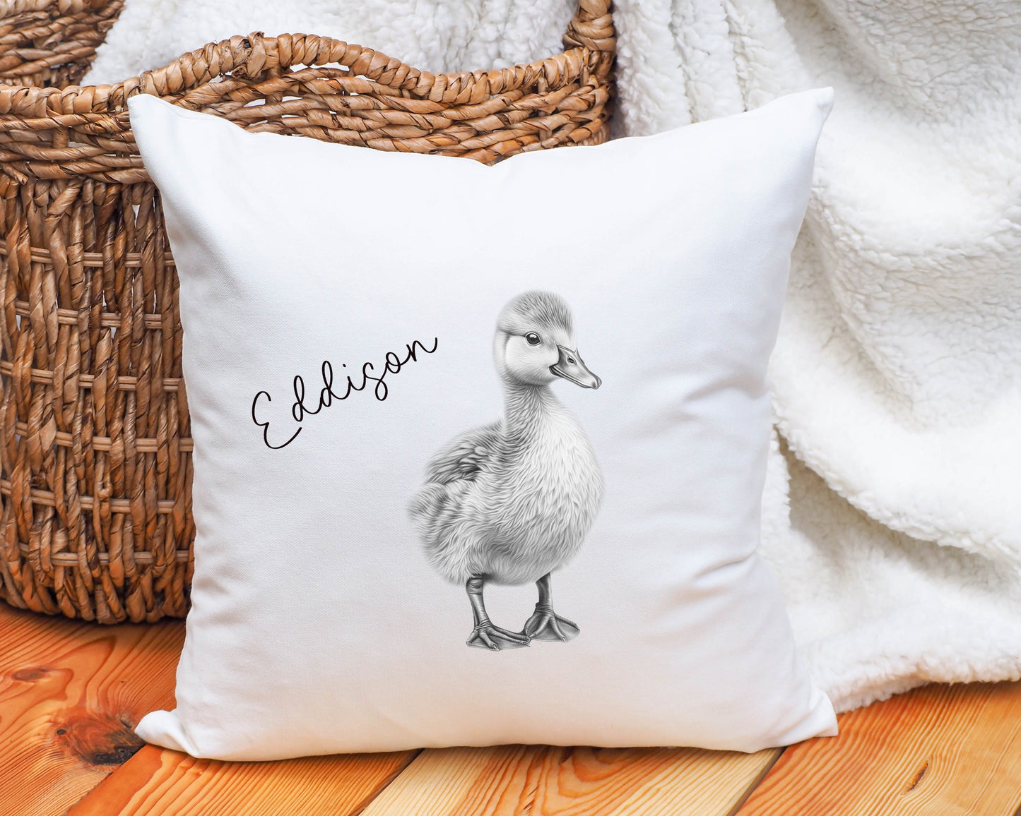 Sketchy Duckling Cushion, Personalised Duckling Cushion Gift, Christmas Gift