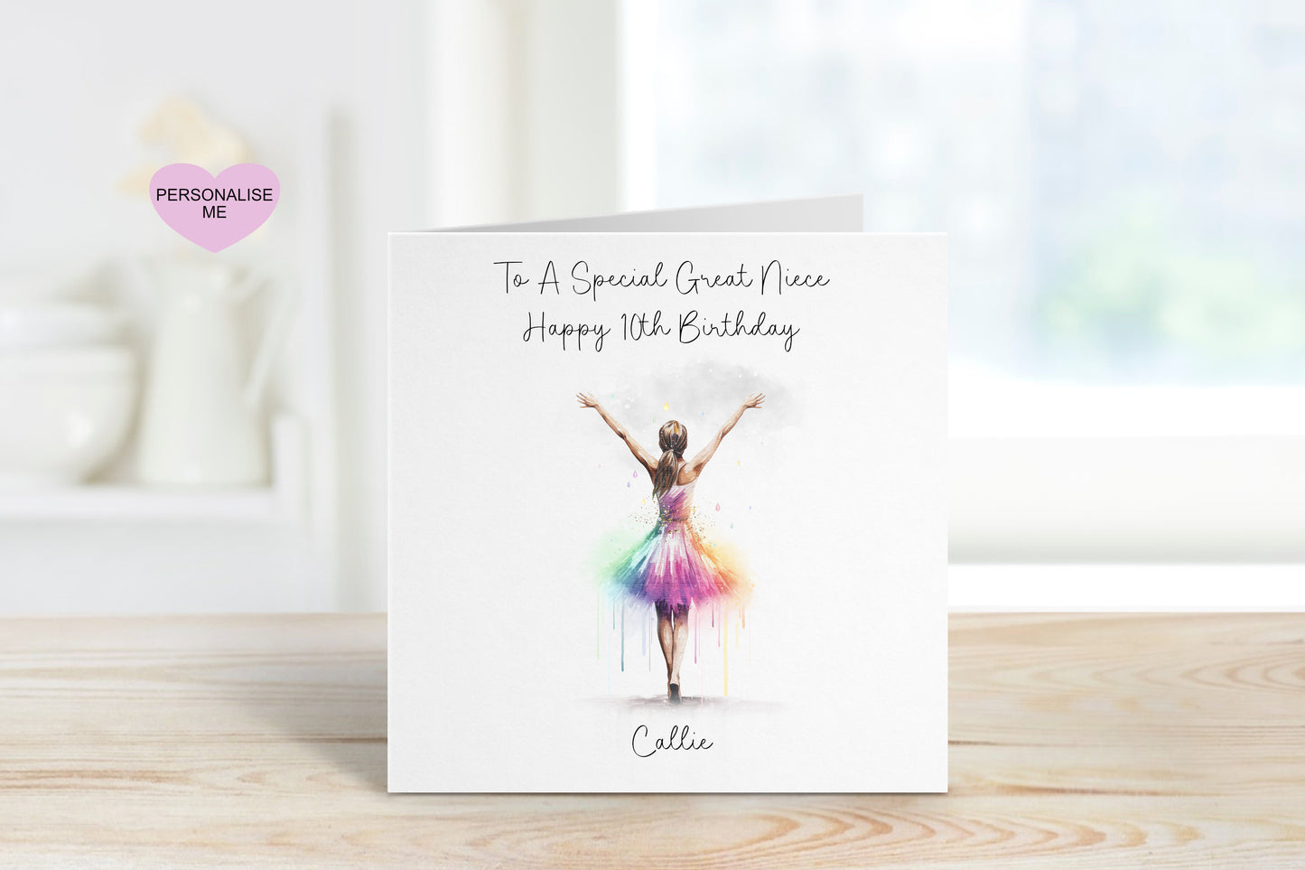 Dancer Birthday Card, Great Granddaughter 10th Birthday Card, Personalised Birthday Card, Any Age, 1st, 2nd, 3rd, 4th Birthday