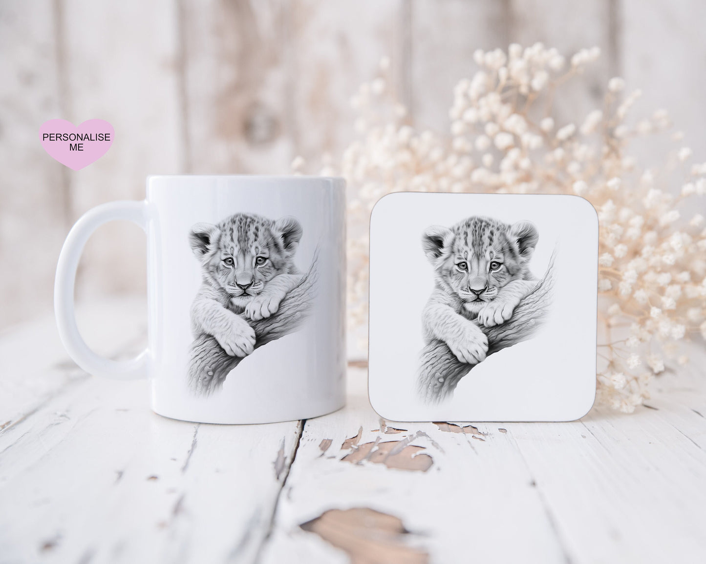 Lion Cub Mug, Personalised Lion Cub Gift, Personalised Sketchy Animal Mug Gift, Lion Cub Mug Gift