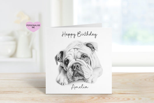 Bulldog Birthday Card, Personalised Bulldog Card, Birthday Card For Bulldog Lovers