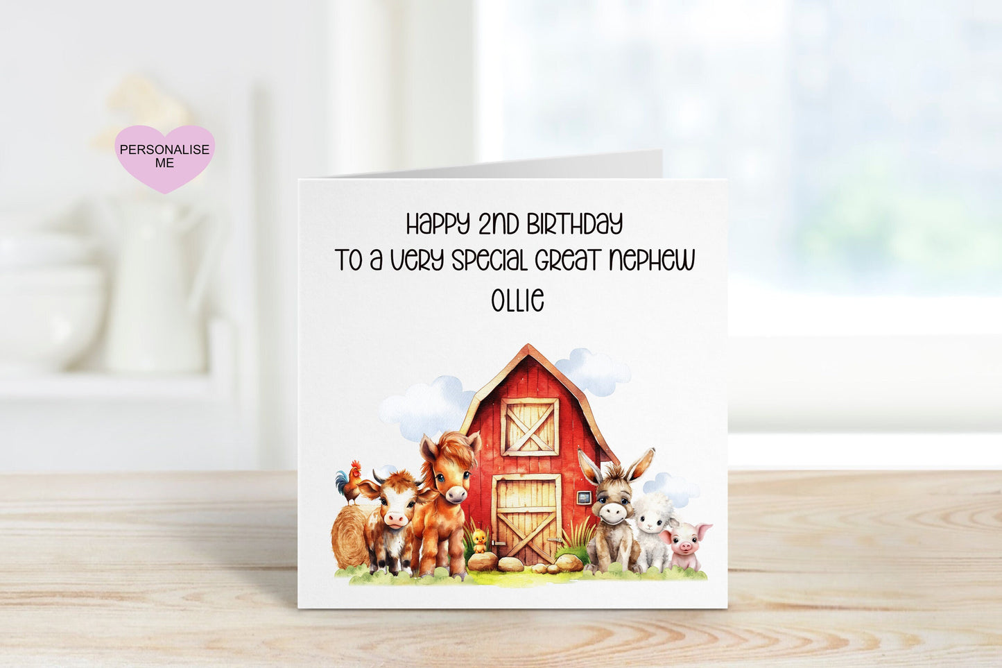 Great Nephew 2nd Birthday Card, Birthday Card For Great Nephew, Any Age Card, 1st, 2nd, 3rd, 4th, 5th, Personalised Farmyard Birthday Card