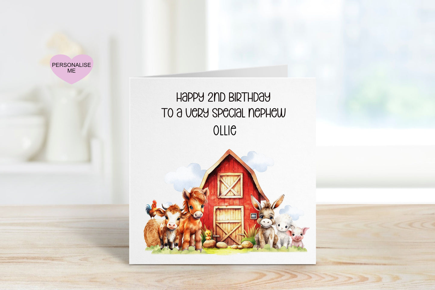 Nephew 2nd Birthday Card, Birthday Card For Nephew, Any Age Card, 1st, 2nd, 3rd, 4th, 5th, 6th, Personalised Farmyard Birthday Card