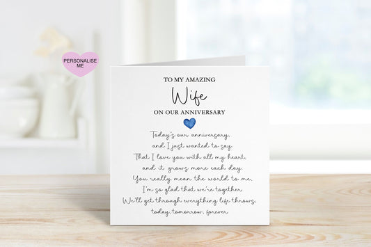 Wife Wedding Anniversary Card, Anniversary Card For Wife, Wedding Anniversary Poem Card