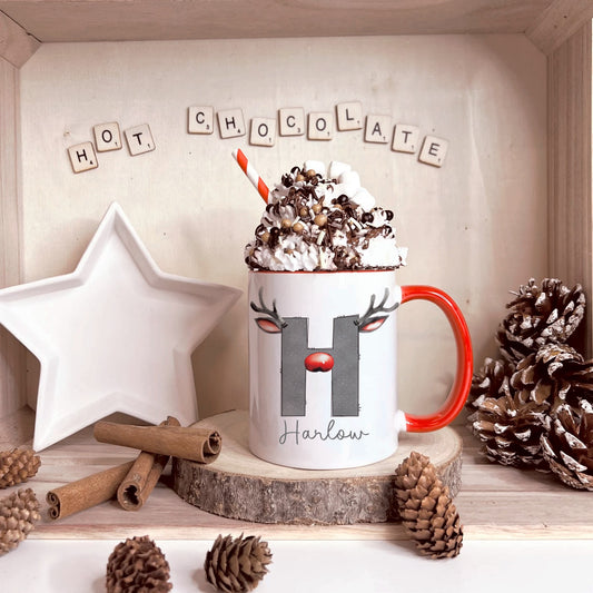 Xmas Mugs, Personalised Reindeer Christmas Mug. Movie Mug, Stocking Filler, Secret Santa Gift
