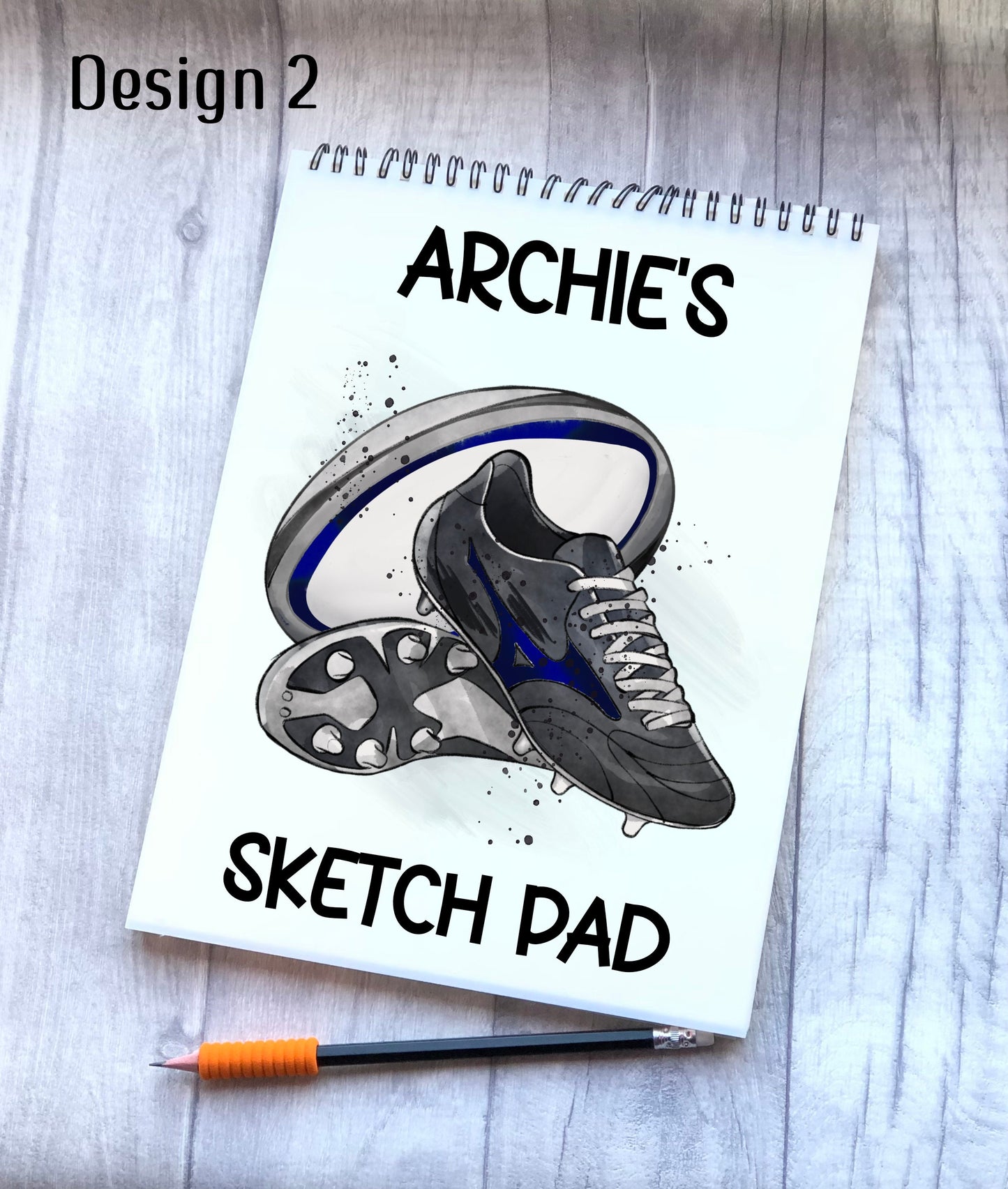 Sketch Book, Personalised Sketchbook, Rugby Design Drawing Book, Rugby Gift, Stocking Filler, Christmas Gift