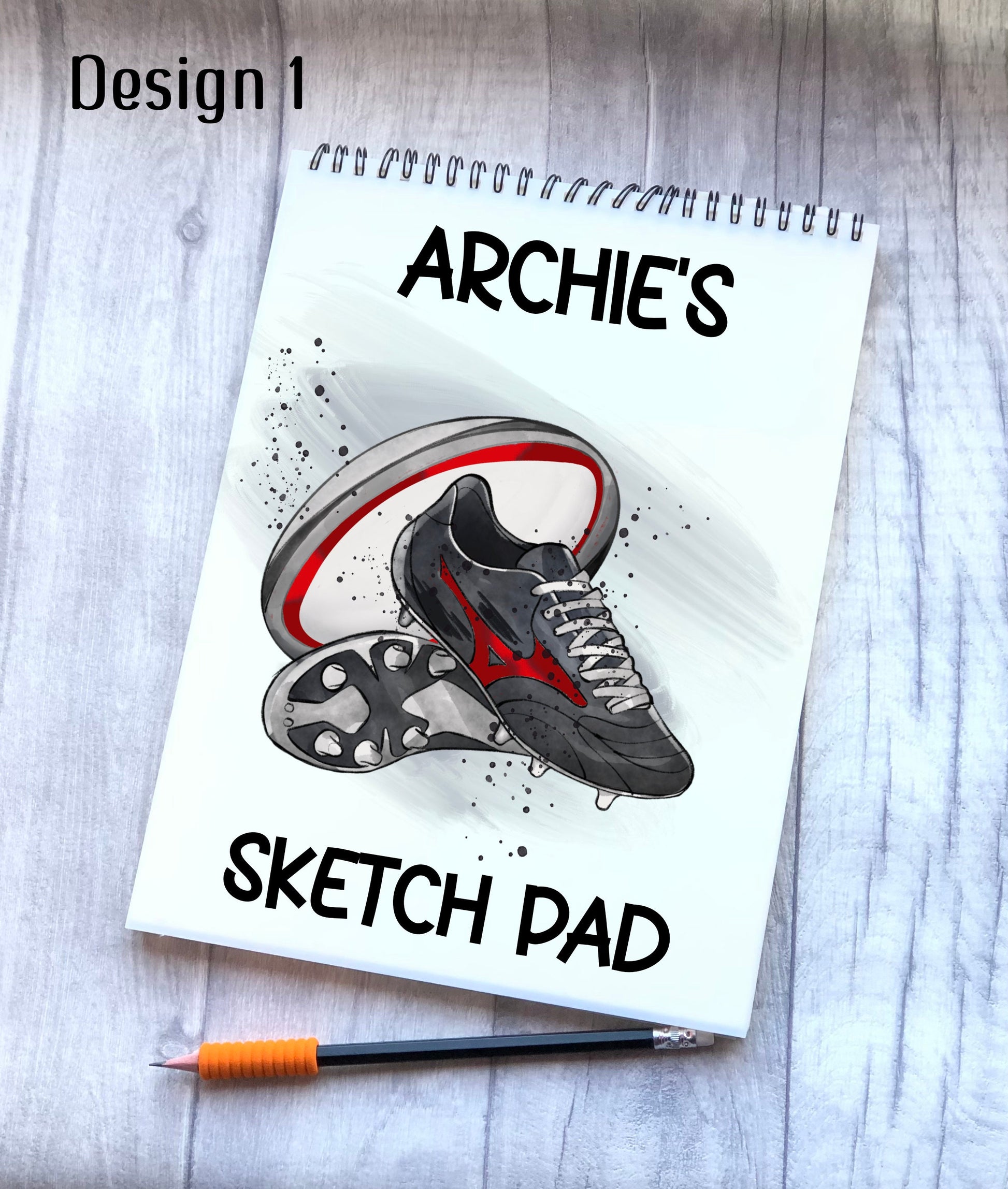 Sketch Book, Personalised Sketchbook, Rugby Design Drawing Book, Rugby Gift, Stocking Filler, Christmas Gift