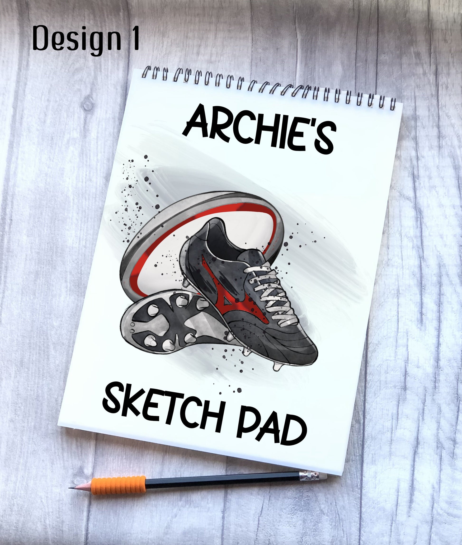 Sketch Book, Personalised Sketchbook, Rugby Design Drawing Book, Rugby Gift, Stocking Filler, Christmas Gift