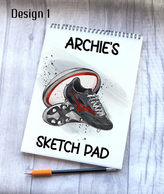 Sketch Book, Personalised Sketchbook, Rugby Design Drawing Book, Rugby Gift, Stocking Filler, Christmas Gift