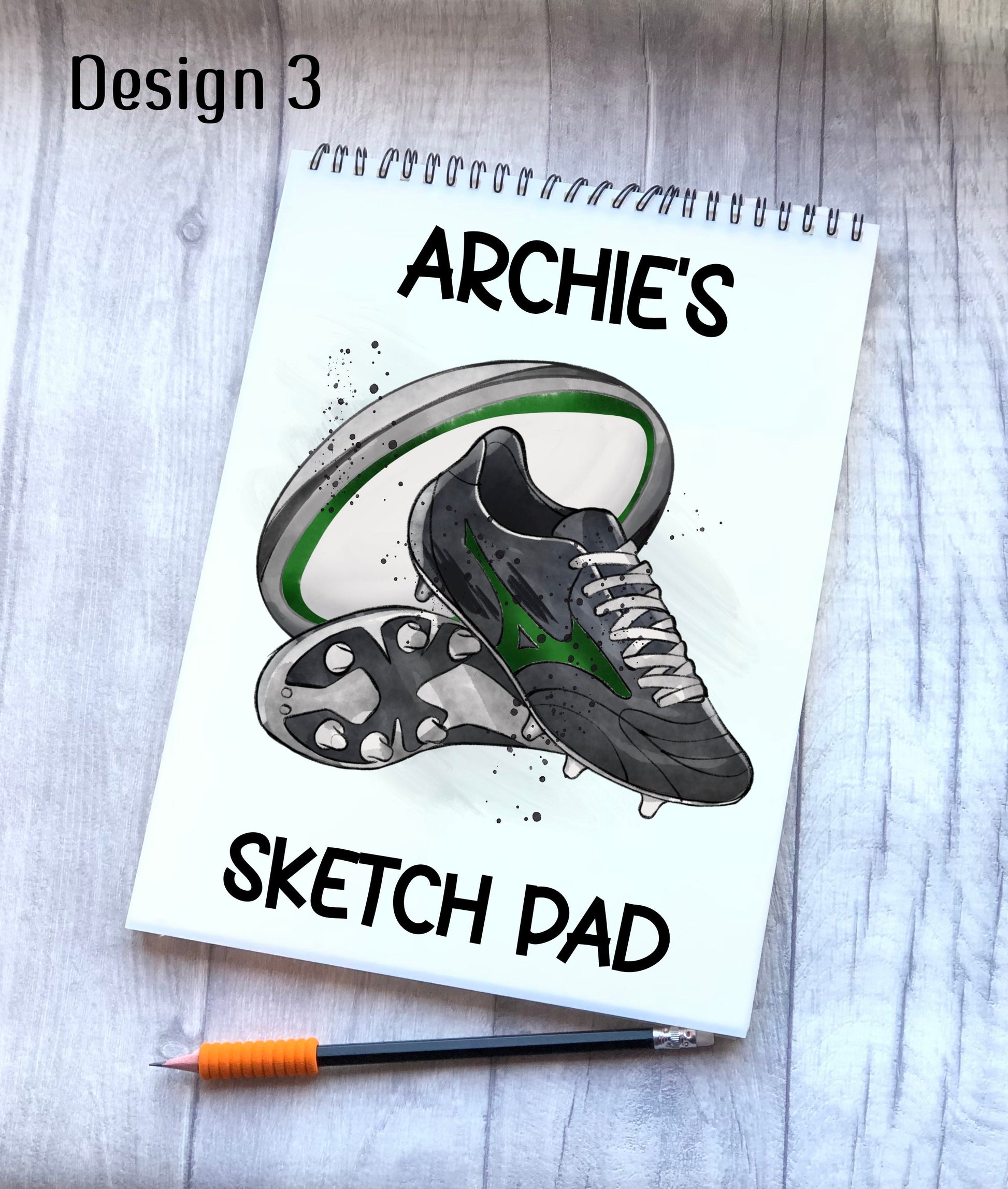 Sketch Book, Personalised Sketchbook, Rugby Design Drawing Book, Rugby Gift, Stocking Filler, Christmas Gift