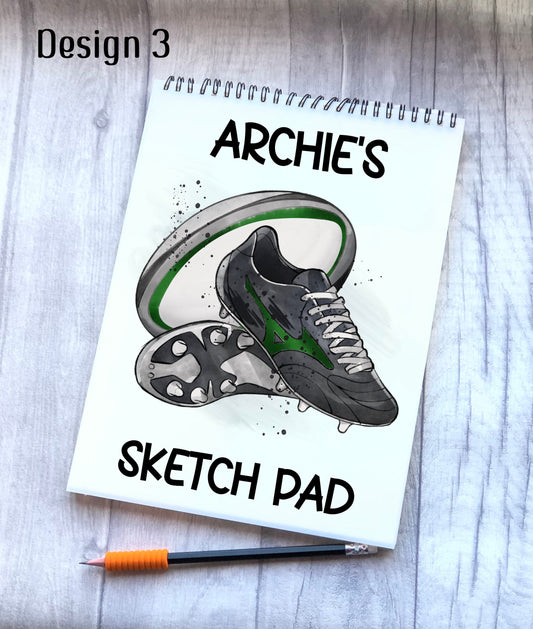 Sketch Book, Personalised Sketchbook, Rugby Design Drawing Book, Rugby Gift, Stocking Filler, Christmas Gift
