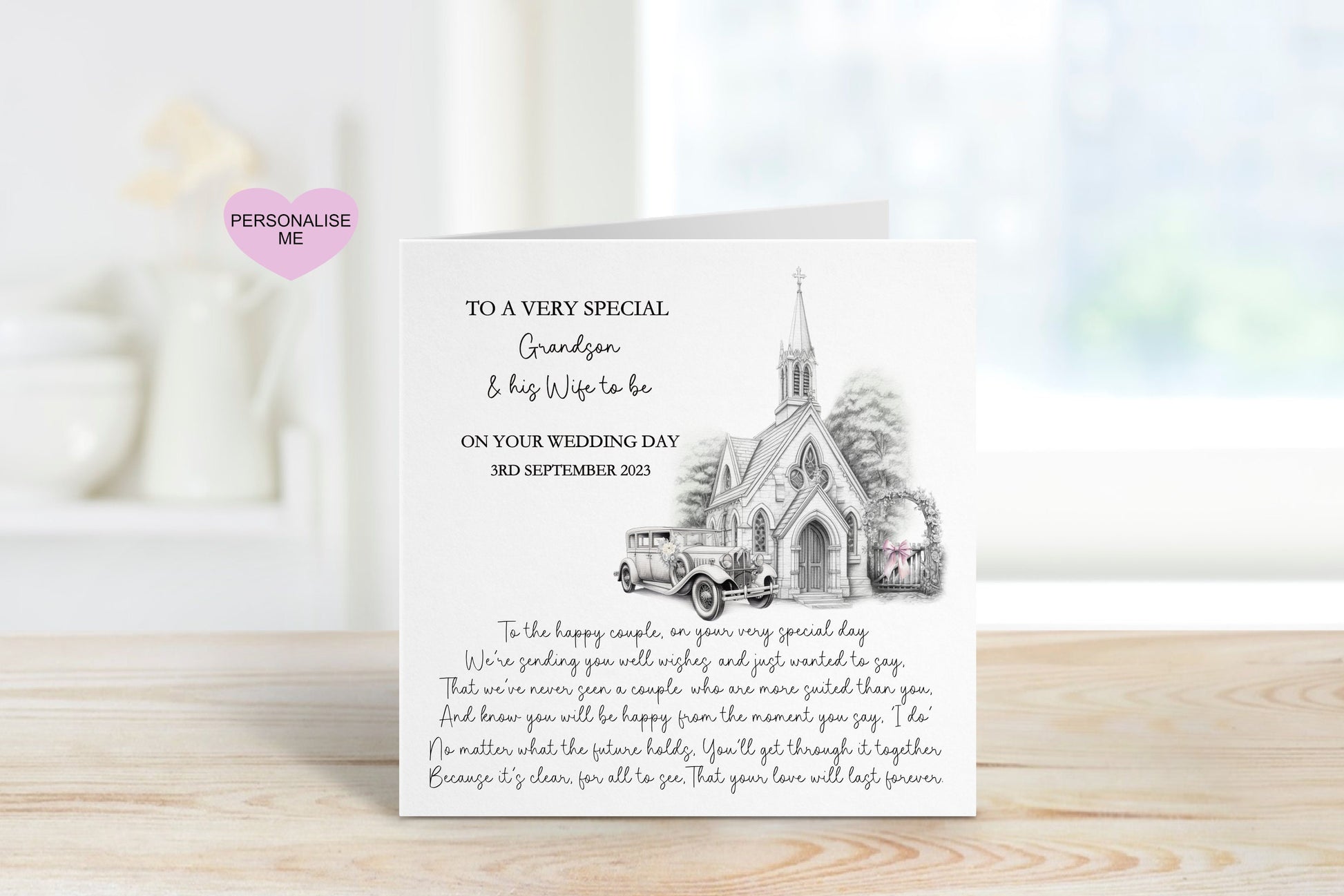 Grandson And Wife To Be Wedding Card, Personalised Wedding Card For Grandson, Church Design Wedding Day Card