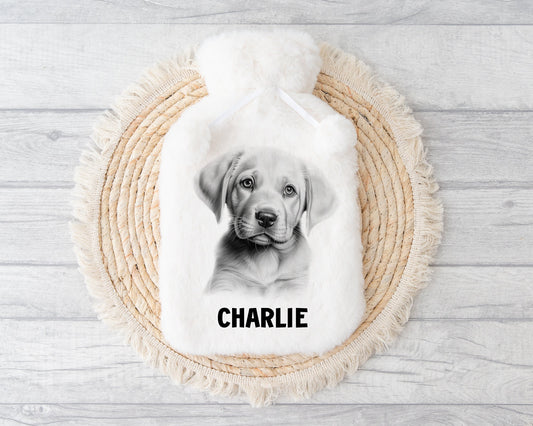 Dog Hot Water Bottle, Personalised Hot Water Bottle, Black Lab, Golden Lab, Yorkie, Samoyed, Pit Bull, Rottweiler, Staff, Cocker, Springer