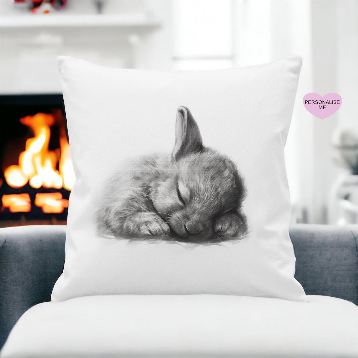 Sleeping Bunny Cushion, Personalised Cushion Gift, New Baby Gift, Gift For Granddaughter, Luxury Rabbit Cushion