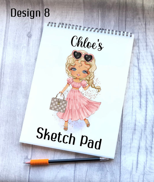 Sketch Book, Personalised Sketchbook, Fashion Girl Drawing Book, Granddaughter Gift, Daughter Stocking Filler, Christmas Gift