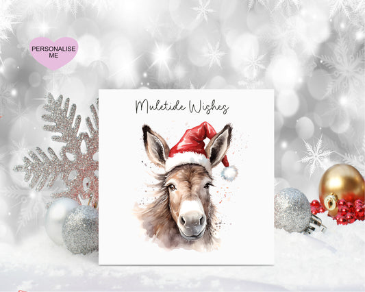 Muletide Wishes Christmas Card, Funny Mule Christmas Card,