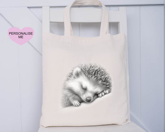 Hedgehog Tote Bag, Personalised Tote Bag, Hedgehog Design Luxury Tote Bag
