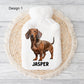 Brown Dachshund Hot Water Bottle, Personalised Hot Water Bottle, Hot Water Bottle Cover