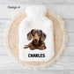 Brown Dachshund Hot Water Bottle, Personalised Hot Water Bottle, Hot Water Bottle Cover