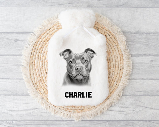 Staffy Hot Water Bottle, Personalised Hot Water Bottle, Black Lab, Golden Lab, Yorkie, Samoyed, Pit Bull, Rottweiler, Staff, Cocker