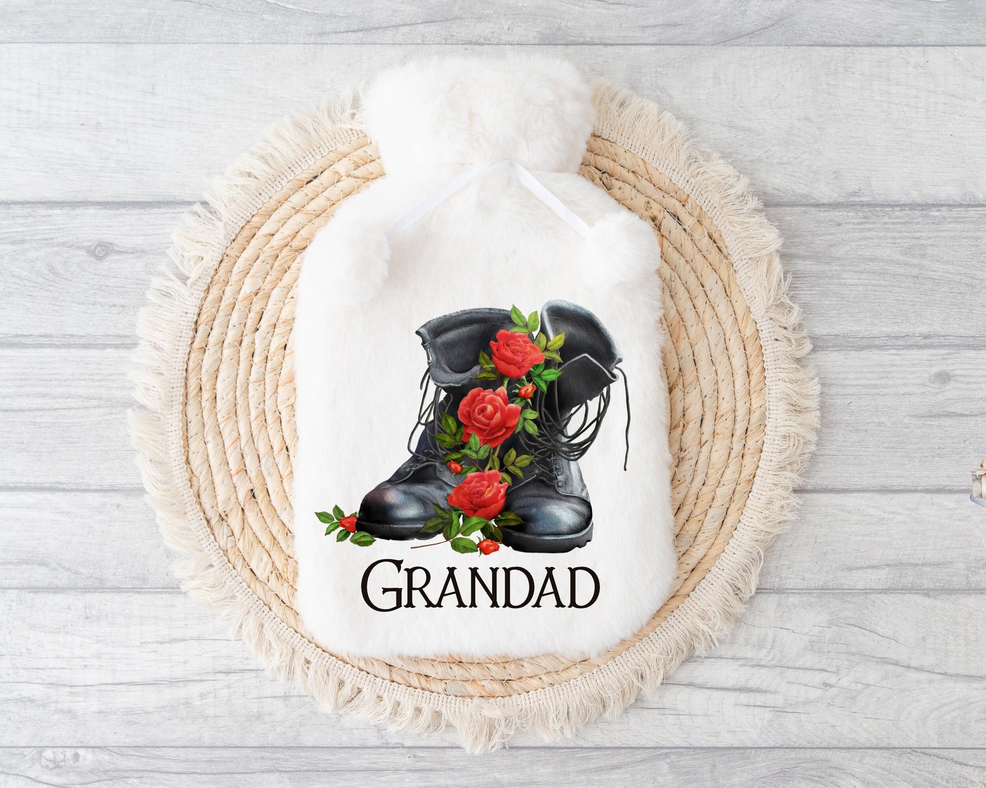 Personalised Hot Water Bottle, Christmas Gift For Him, Grampy, Christmas Gift For Friend, Army Boots Design