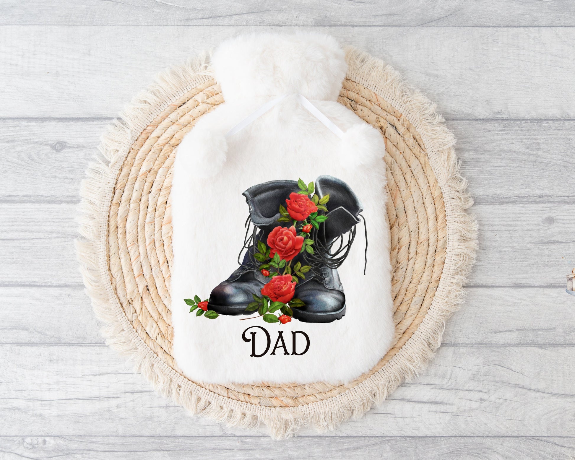 Personalised Hot Water Bottle, Christmas Gift For Him, Grampy, Christmas Gift For Friend, Army Boots Design