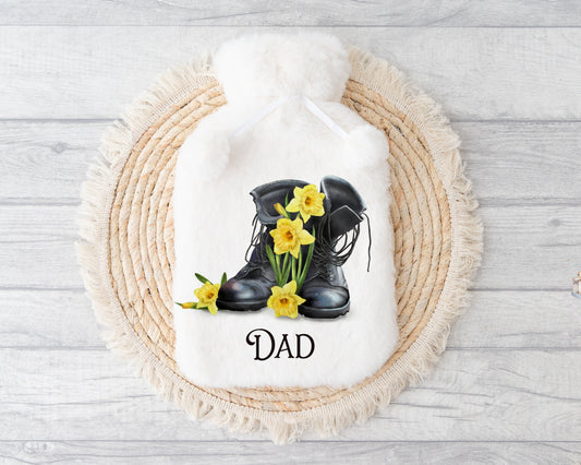Hot Water Bottle, Gift For Dad, Personalised Hot Water Bottle, Christmas Gift For Grampy, Christmas Gift For Friend, Army Boots Design