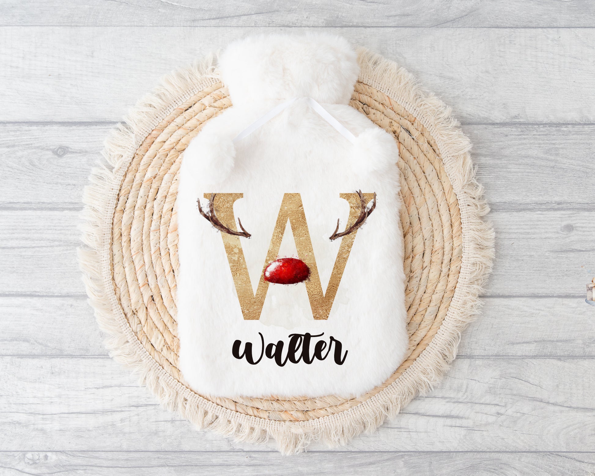 Hot Water Bottle, Gift For Her, Personalised Hot Water Bottle, Christmas Gift For Friend, Christmas Gift For Him, Reindeer Initial