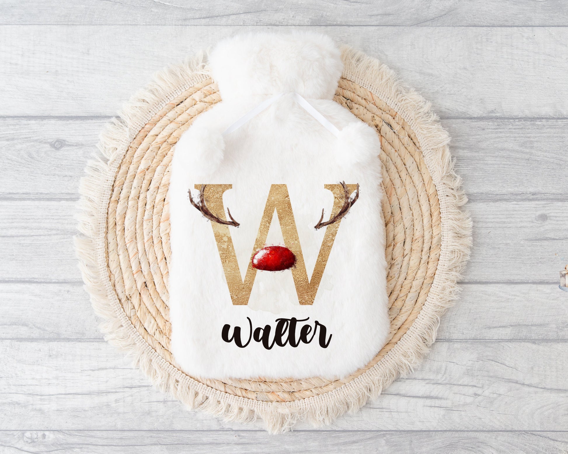 Hot Water Bottle, Gift For Her, Personalised Hot Water Bottle, Christmas Gift For Friend, Christmas Gift For Him, Reindeer Initial