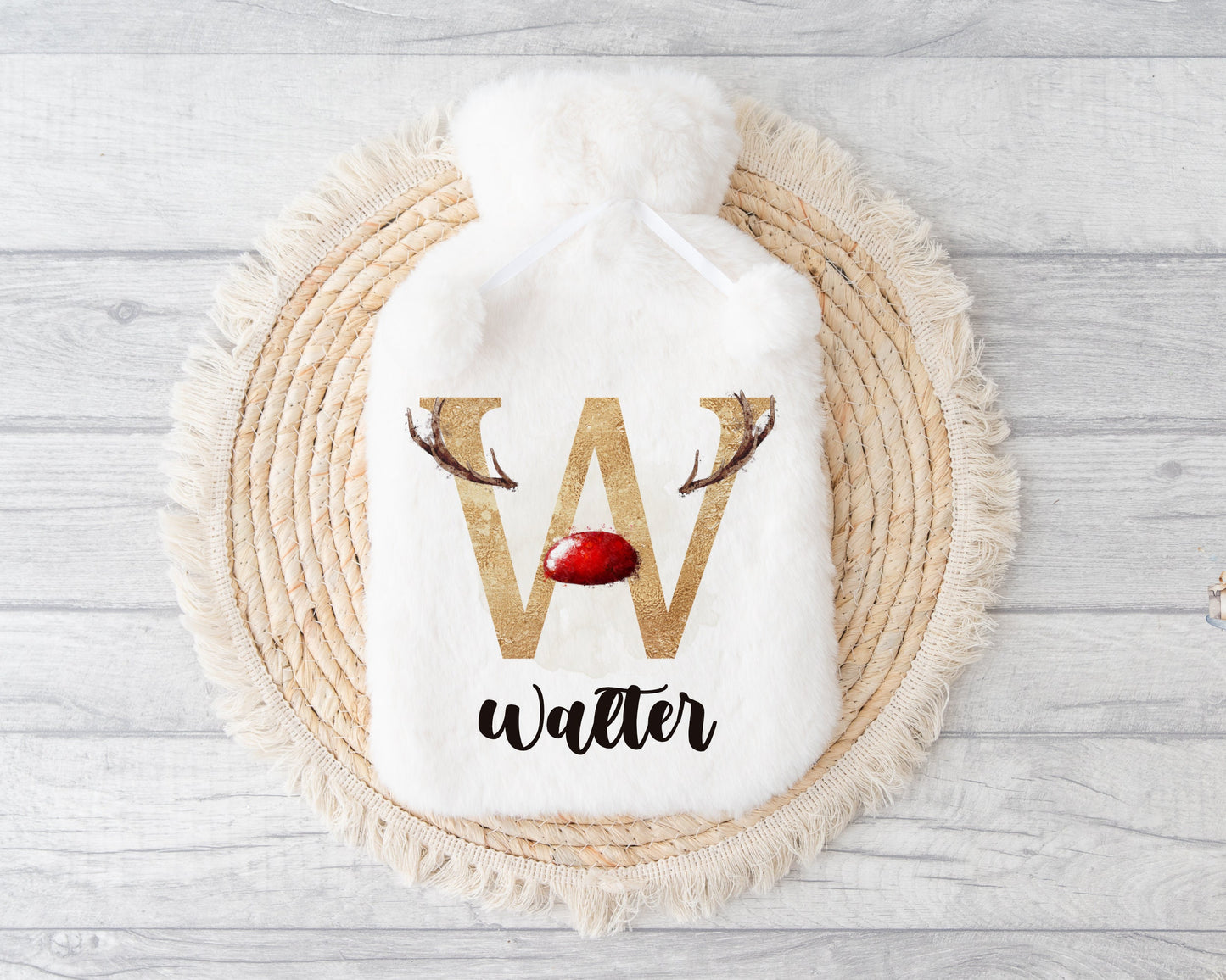 Personalised Hot Water Bottle, Christmas Gift For Friend, Christmas Gift For Him, Reindeer Initial,Hot Water Bottle, Gift For Her,