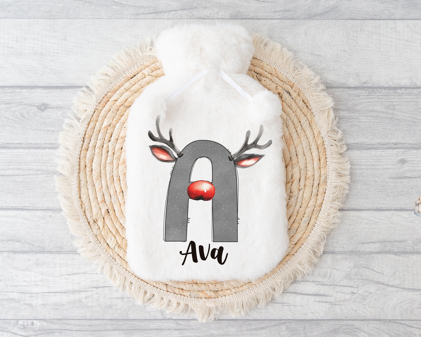 Hot Water Bottle, Gift For Her, Personalised Hot Water Bottle, Christmas Gift For Friend, Christmas Gift For Him, Reindeer Initial