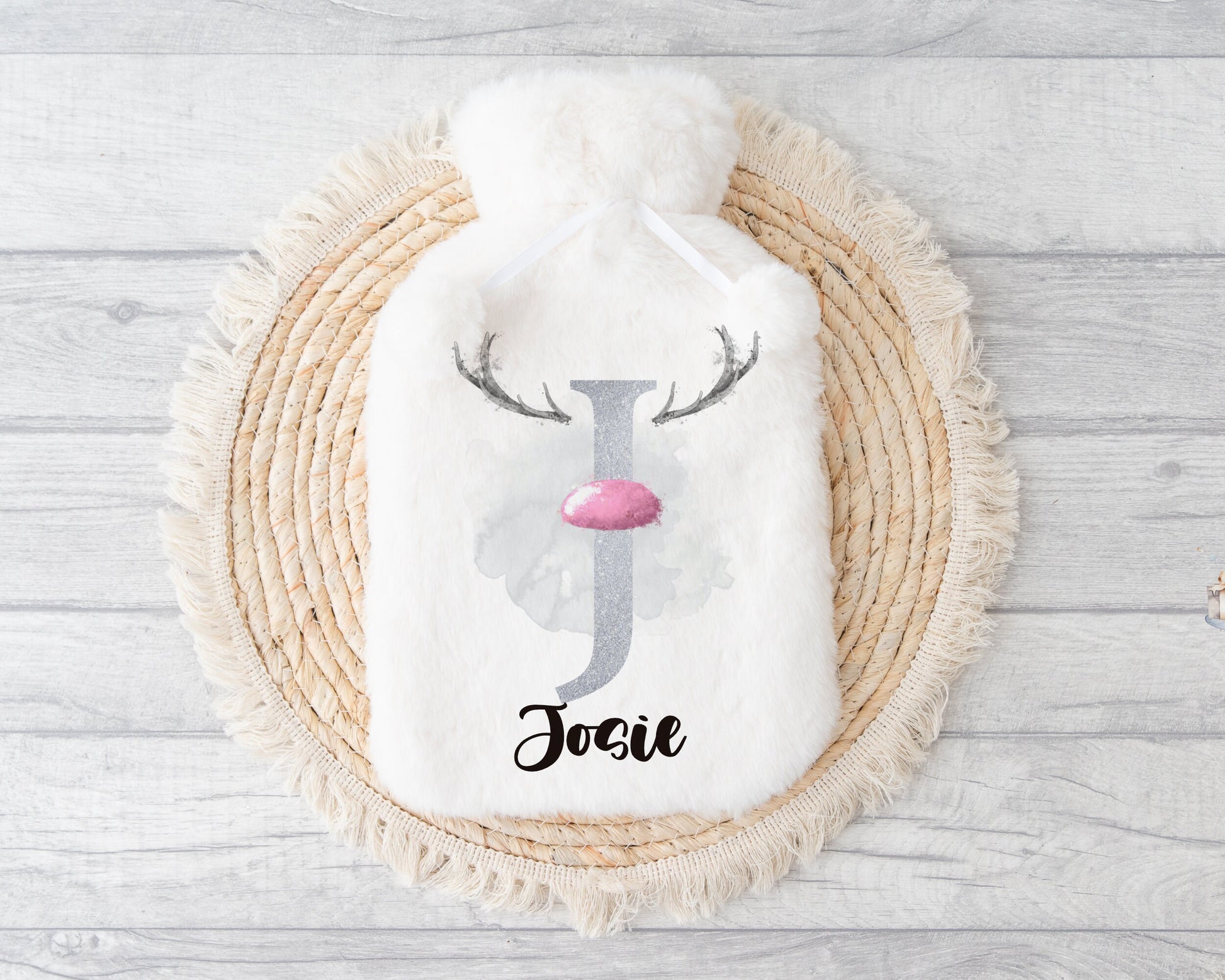 Hot Water Bottle, Gift For Her, Personalised Hot Water Bottle, Christmas Gift For Friend, Christmas Gift For Him, Reindeer Initial