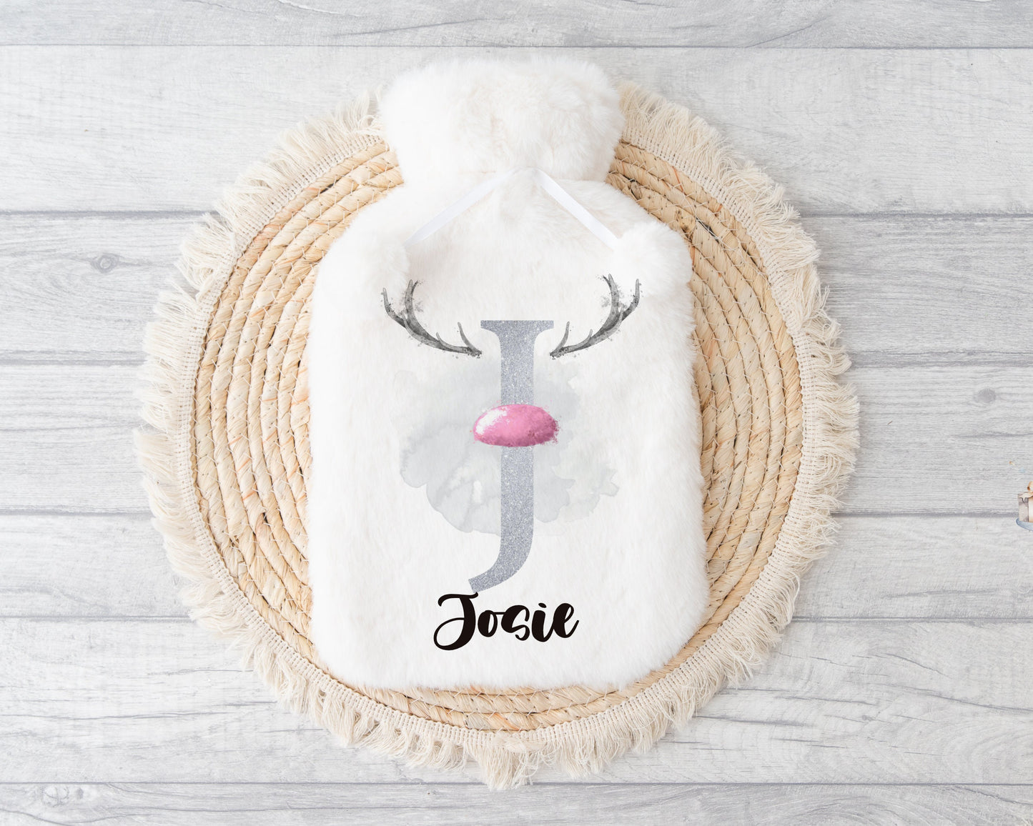 Personalised Hot Water Bottle, Christmas Gift For Friend, Christmas Gift For Him, Reindeer Initial,Hot Water Bottle, Gift For Her,