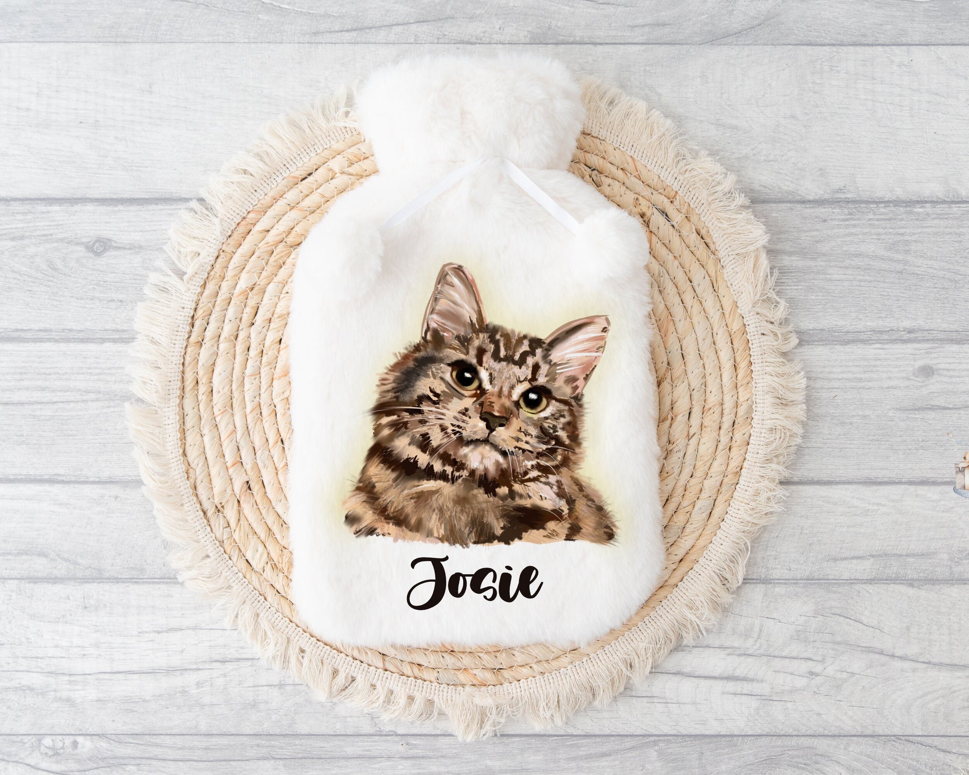 Cat Gifts, Fluffy Hot Water Bottle, Personalised Hot Water Bottle, Cat Hot Water Bottle Christmas Gift, Gift For Her, Gift For Him