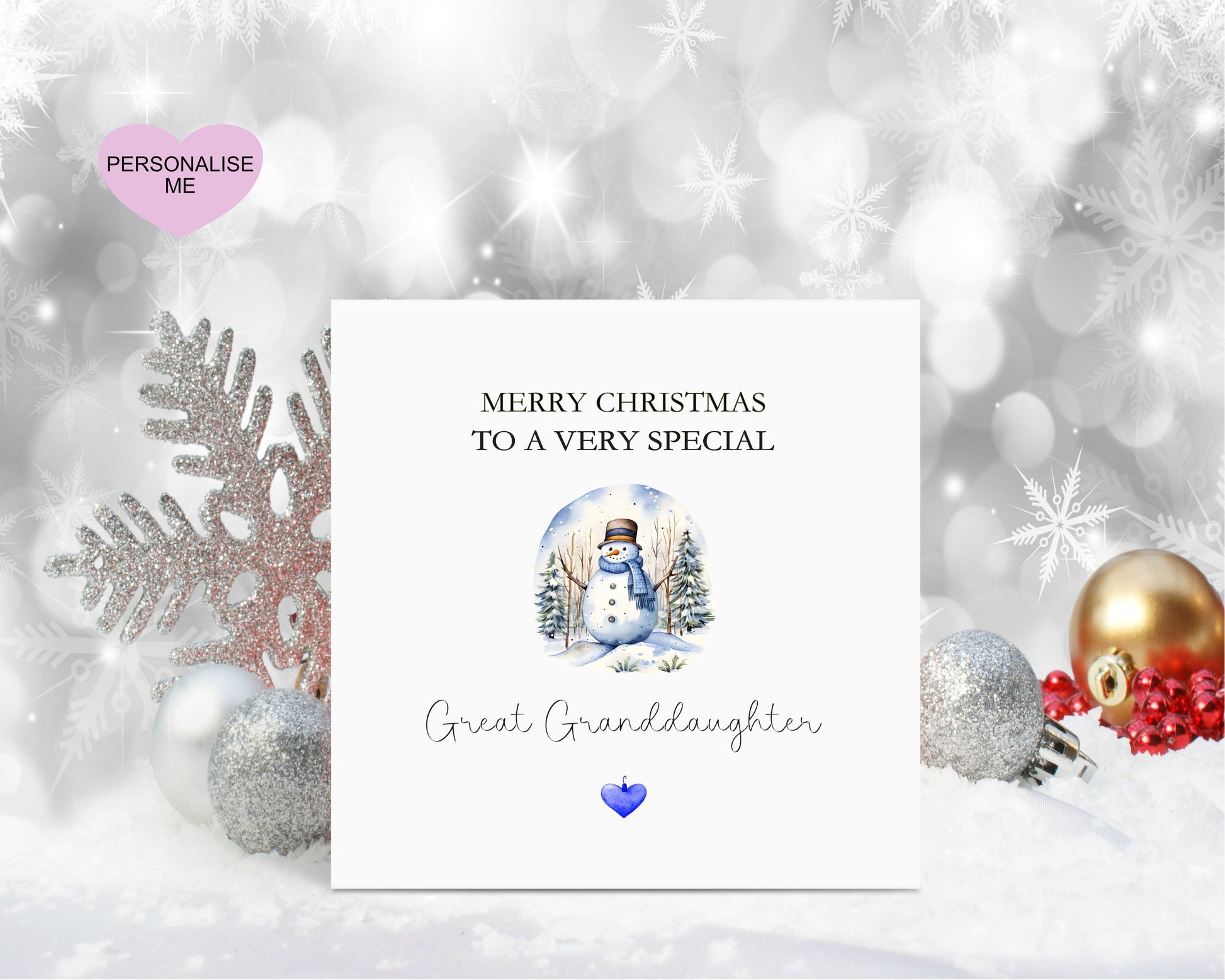 Great Granddaughter Christmas Card, Christmas Card For Great Granddaughter, Personalised Christmas Card, Snowman Christmas Card
