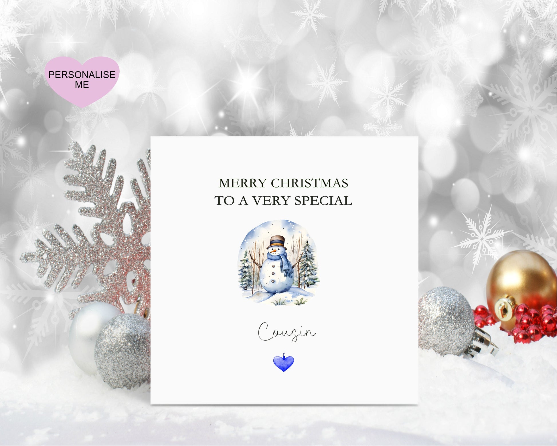 Cousin Christmas Card, Christmas Card For Cousin, Personalised Christmas Card, Snowman Christmas Card