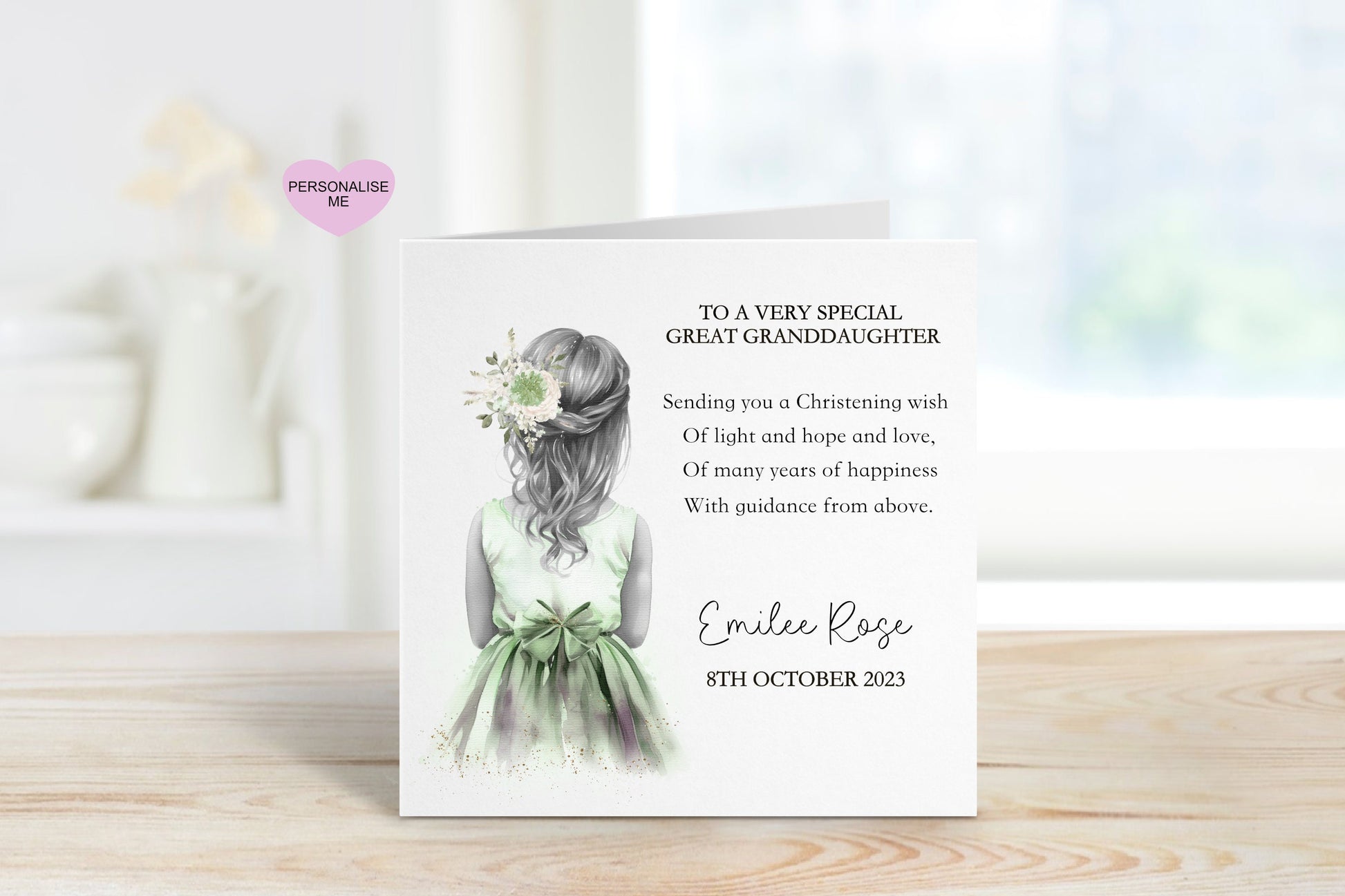 Great Granddaughter Christening Card, Christening Card For Great Granddaughter, Personalised Christening Card