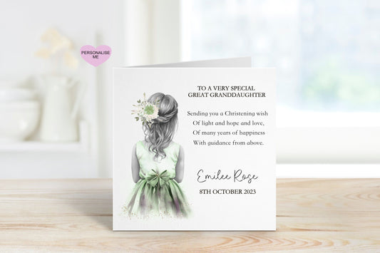 Great Granddaughter Christening Card, Christening Card For Great Granddaughter, Personalised Christening Card