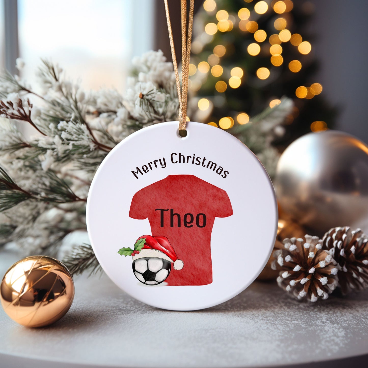 Football Bauble, Personalised Football Christmas Bauble For Kids, Football Shirt Christmas Tree Decoration