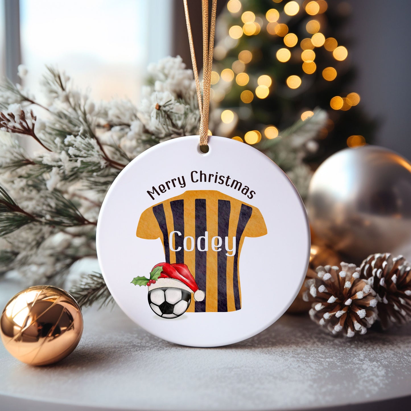 Football Bauble, Personalised Football Christmas Bauble For Kids, Football Shirt Christmas Tree Decoration