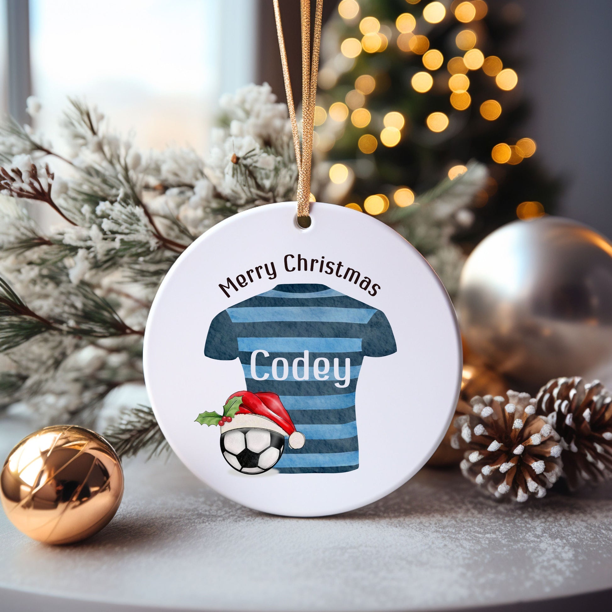 Football Bauble, Personalised Football Christmas Bauble For Kids, Football Shirt Christmas Tree Decoration