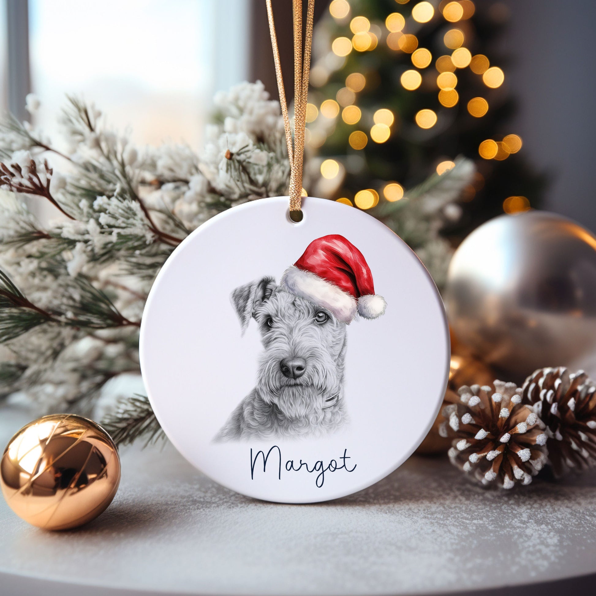 Border Terrier Dog Bauble, Personalised Pet Dog Christmas Tree Decoration, Gift For Dog Family
