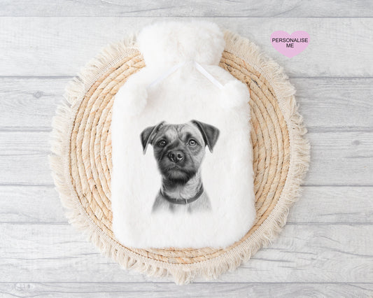 Border Terrier Gift, Personalised Hot Water Bottle, Dog Xmas Gift, Xmas Gift For Dog Lover