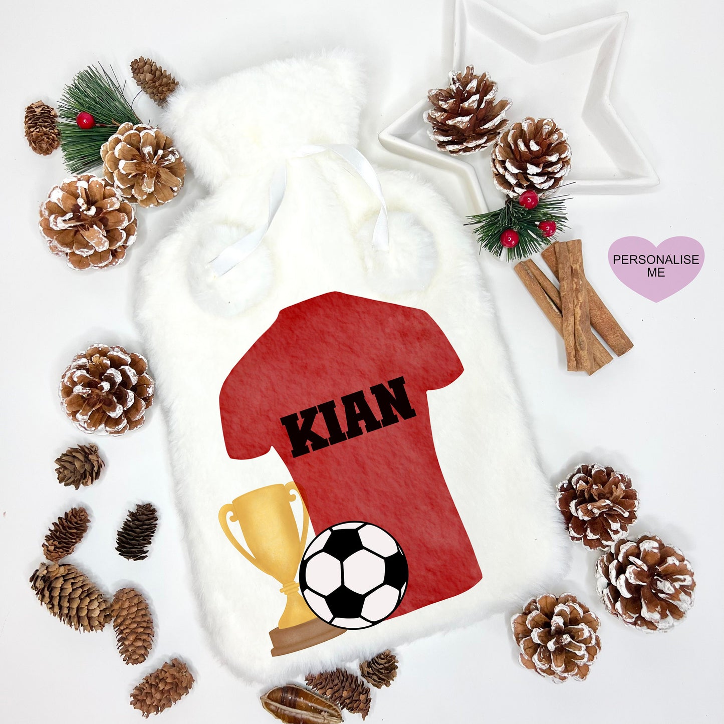 Fluffy Hot Water Bottle, Football Top Gift, Personalised Hot Water Bottle, Christmas Gift For Grampy, Xmas Gift For Bampi, Xmas Son