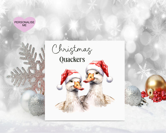 Christmas Quackers Christmas Card, Funny Duck Christmas Card,