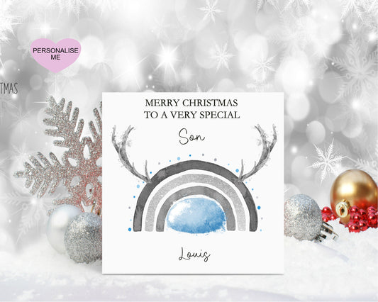 Son Christmas Card, Christmas Card For Son, Personalised Christmas Card, Reindeer Rainbow Christmas Card