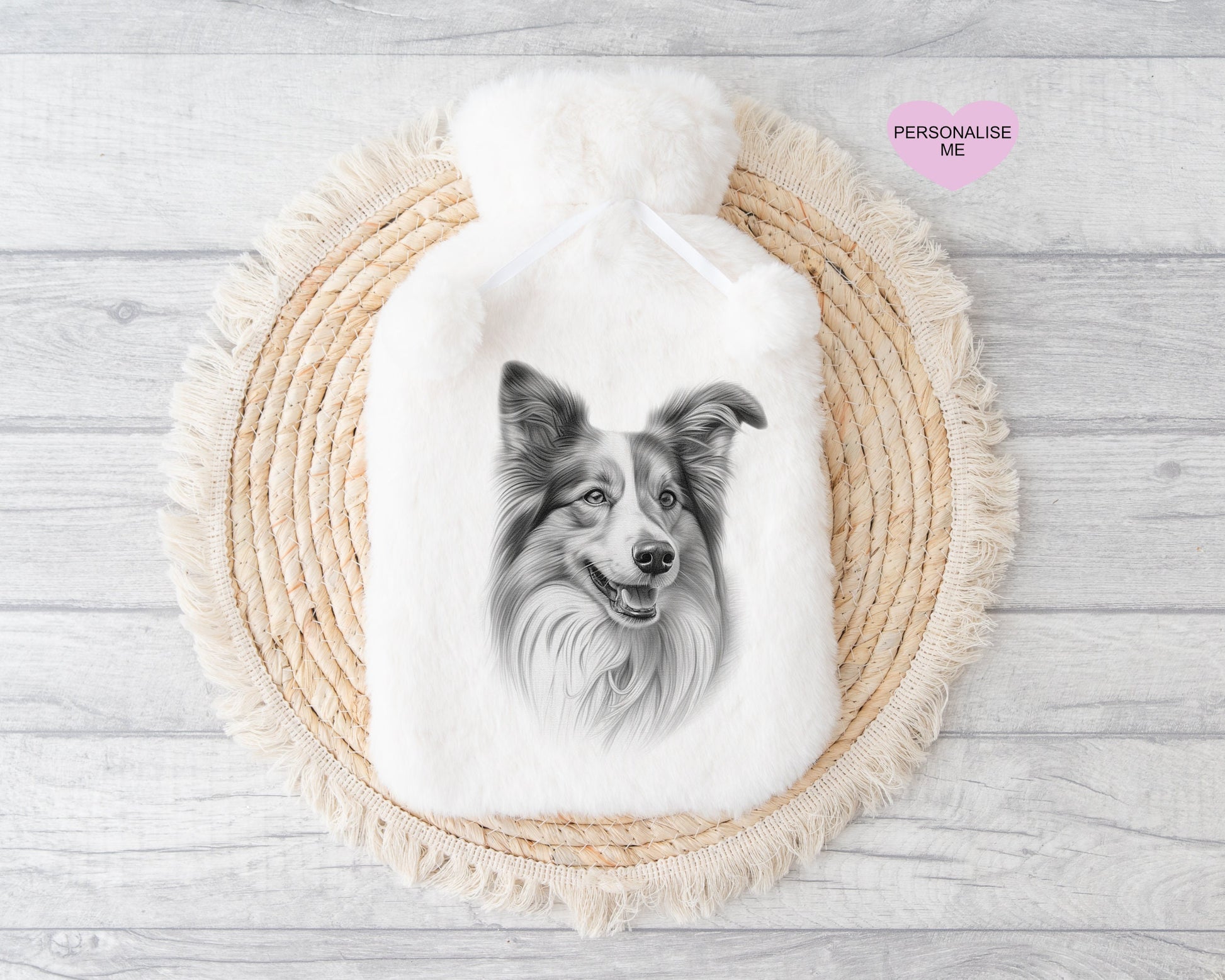 Rough Collie Gift, Personalised Hot Water Bottle, Dog Xmas Gift, Xmas Gift For Dog Lover, Rough Collie Hot Water Bottle