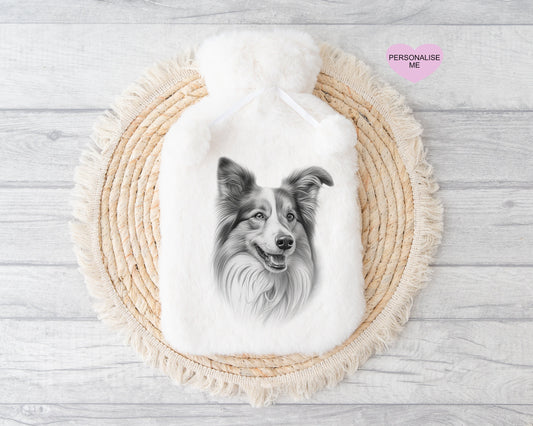 Rough Collie Gift, Personalised Hot Water Bottle, Dog Xmas Gift, Xmas Gift For Dog Lover, Rough Collie Hot Water Bottle